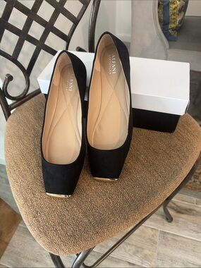 Alfani Black Square-Toe Flats with Gold Accent